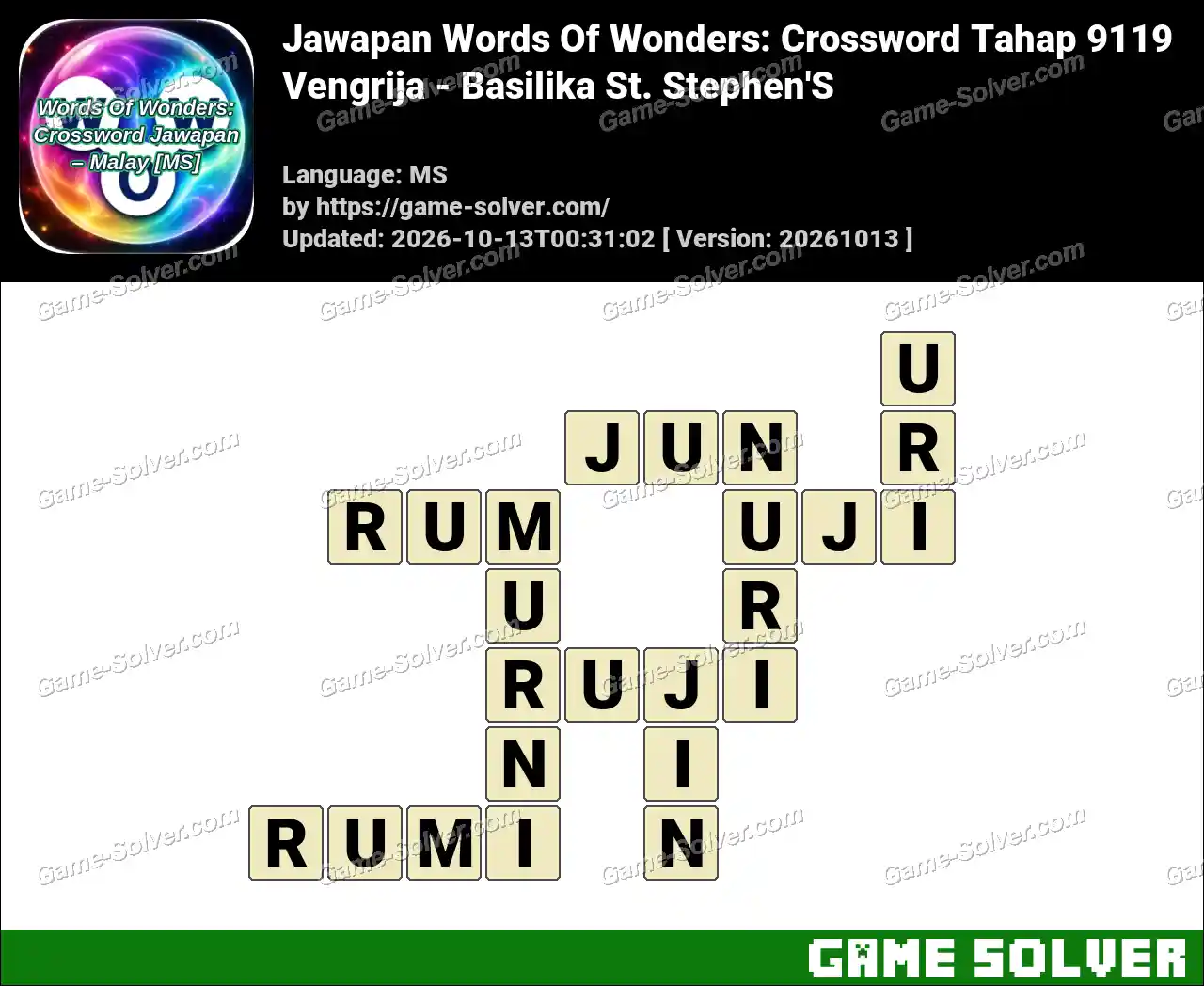 Jawapan Words Of Wonders: Crossword Tahap 9119 – Vengrija – Basilika St. Stephen’S